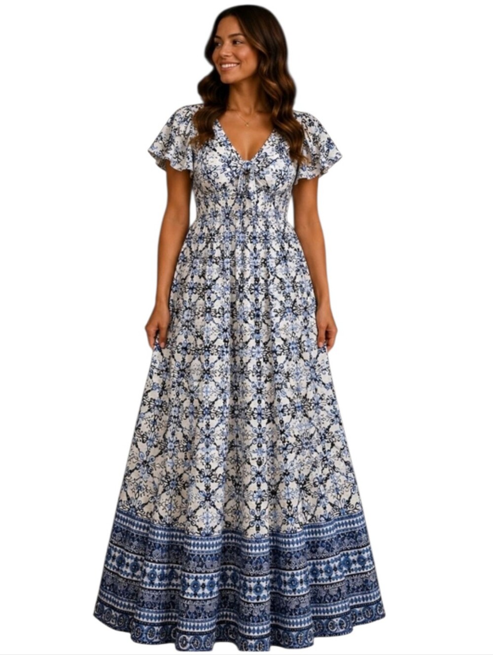 Taylor Blue & White Maxi Dress – NWT – Size 4 – Stunning Feminine Maxi